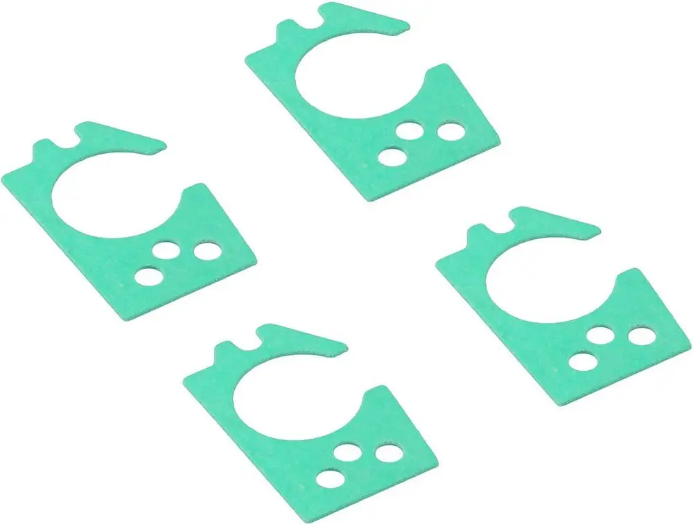 Vier grüne Distanzstücke von Bosch mit spezifischem Ausschnitt und zwei Löchern in jedem Stück, angeordnet auf einem neutralen Hintergrund.